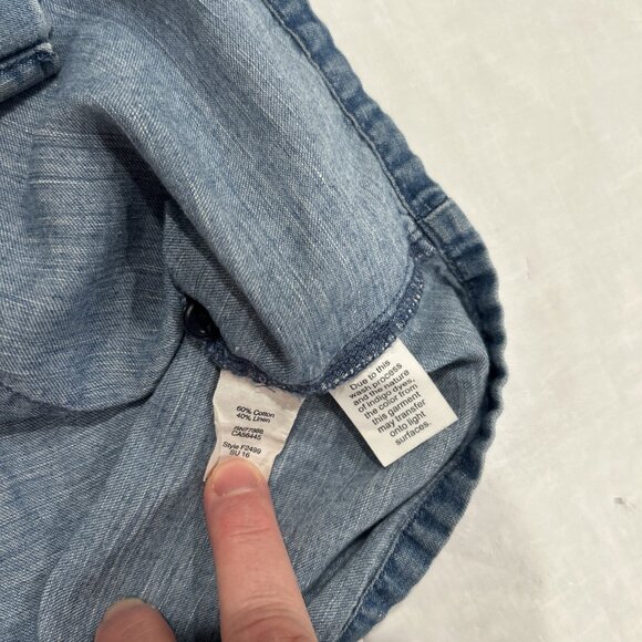 Madewell Denim Blouse Sleeveless XS‎ Blue Button Down Linen Blend Tie Front - Picture 6 of 8